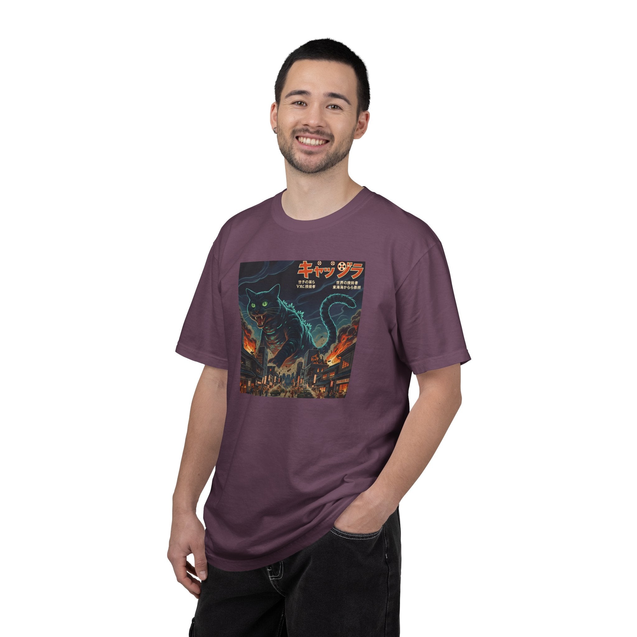 Giant Neon Cat Rampage T-Shirt | Retro City Kaiju Artwork