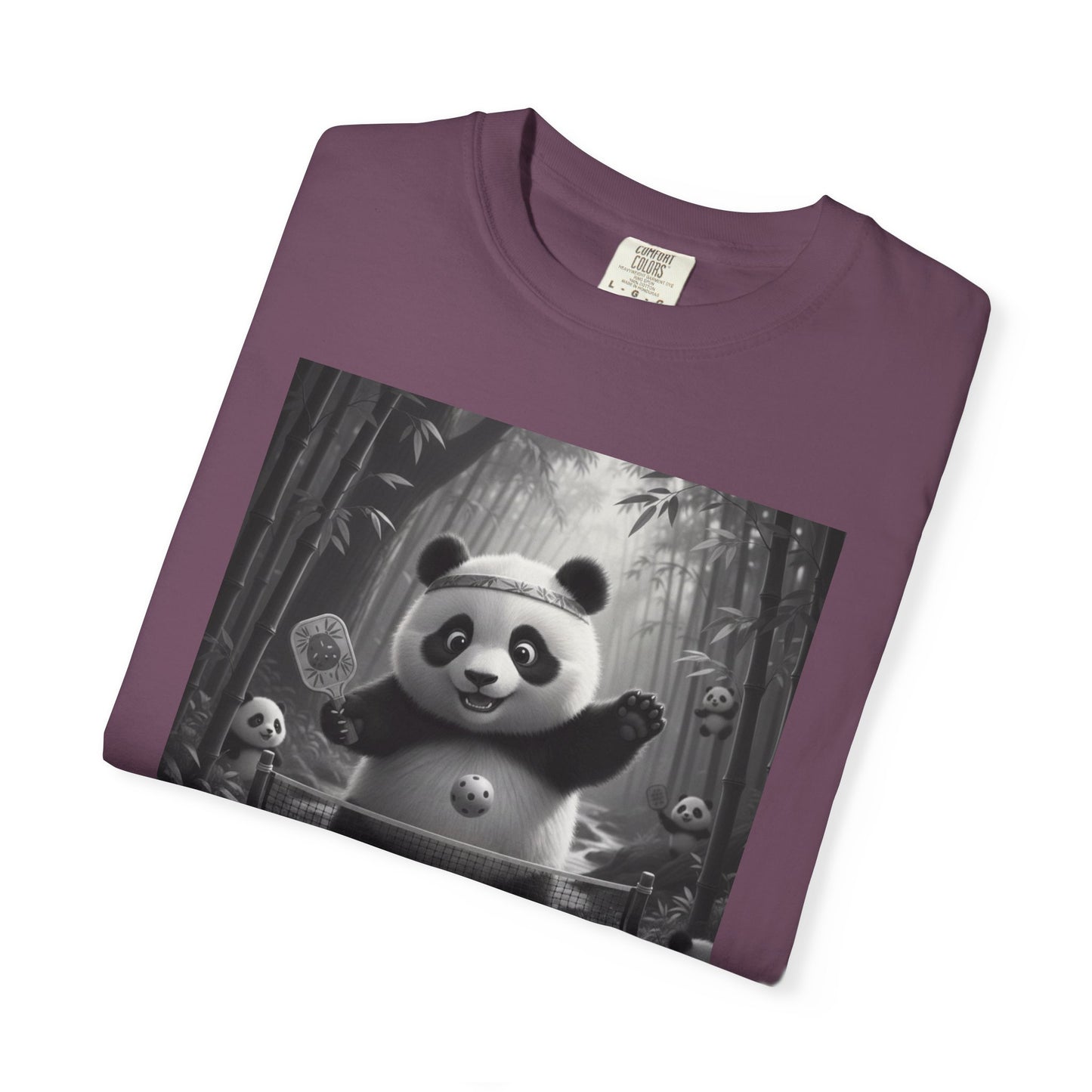 Panda Pickleball Bamboo Forest T-Shirt | Monochrome Kawaii Sports Decor