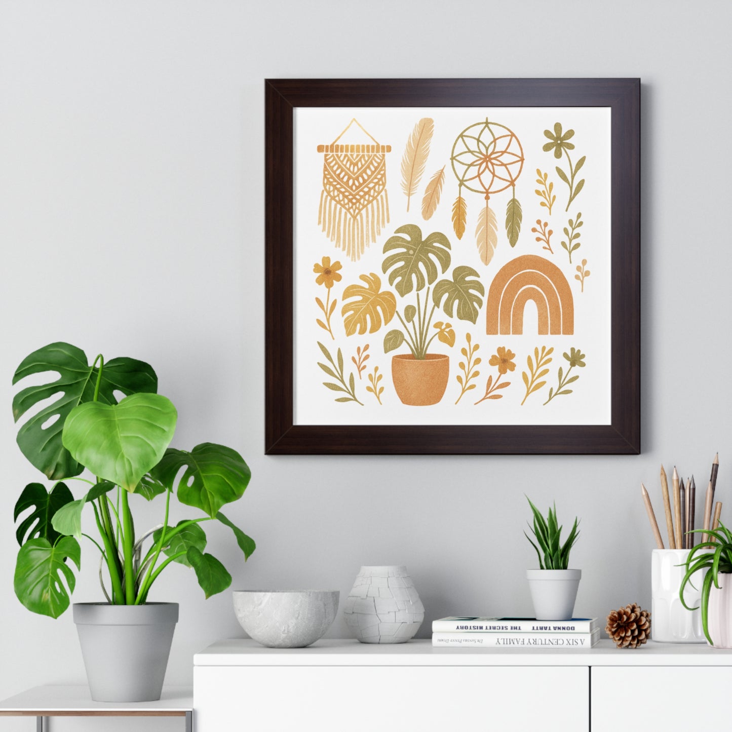 Boho Plant Wall Art Framed Horizontal Poster | Botanical Home Decor