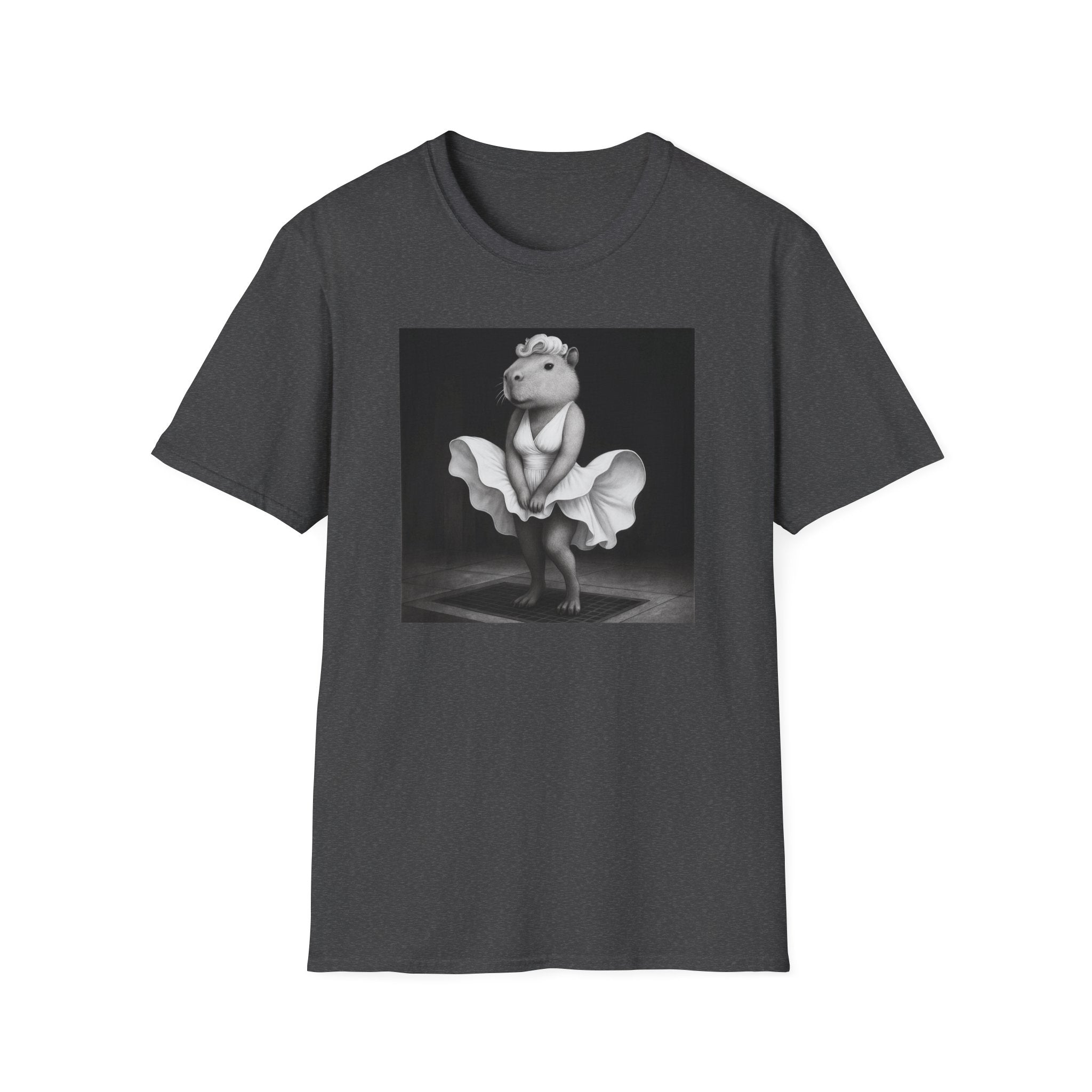 Capybara Blonde. Dress Pose T-Shirt | Retro Black & White Illustration