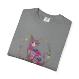 Floral Cat Illustration T-shirt | Botanical Kitty Circle Print