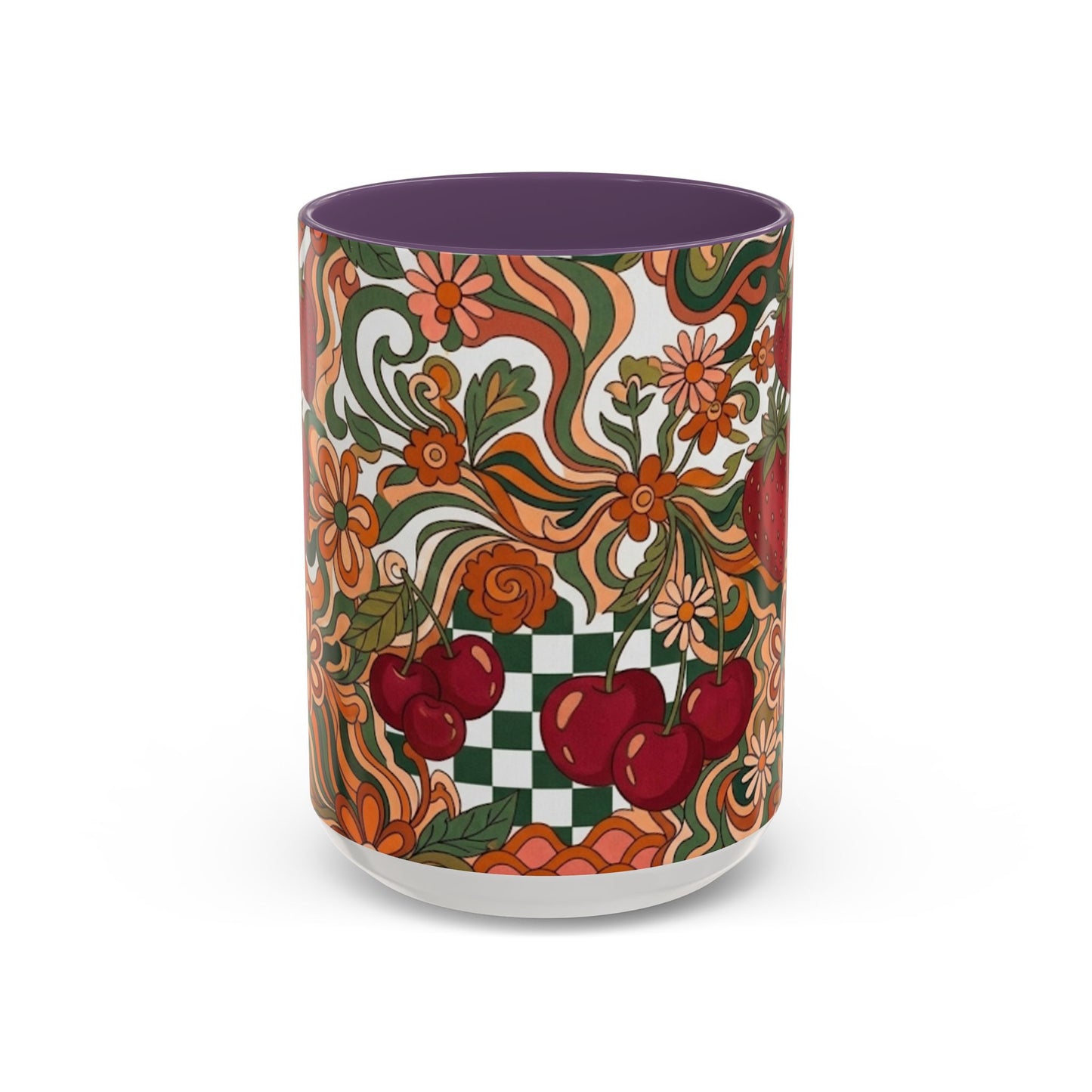 Vintage Cherry Strawberry Pattern Accent Mug | 11oz 15oz