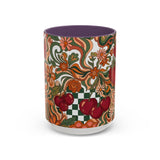 Vintage Cherry Strawberry Pattern Accent Mug | 11oz 15oz