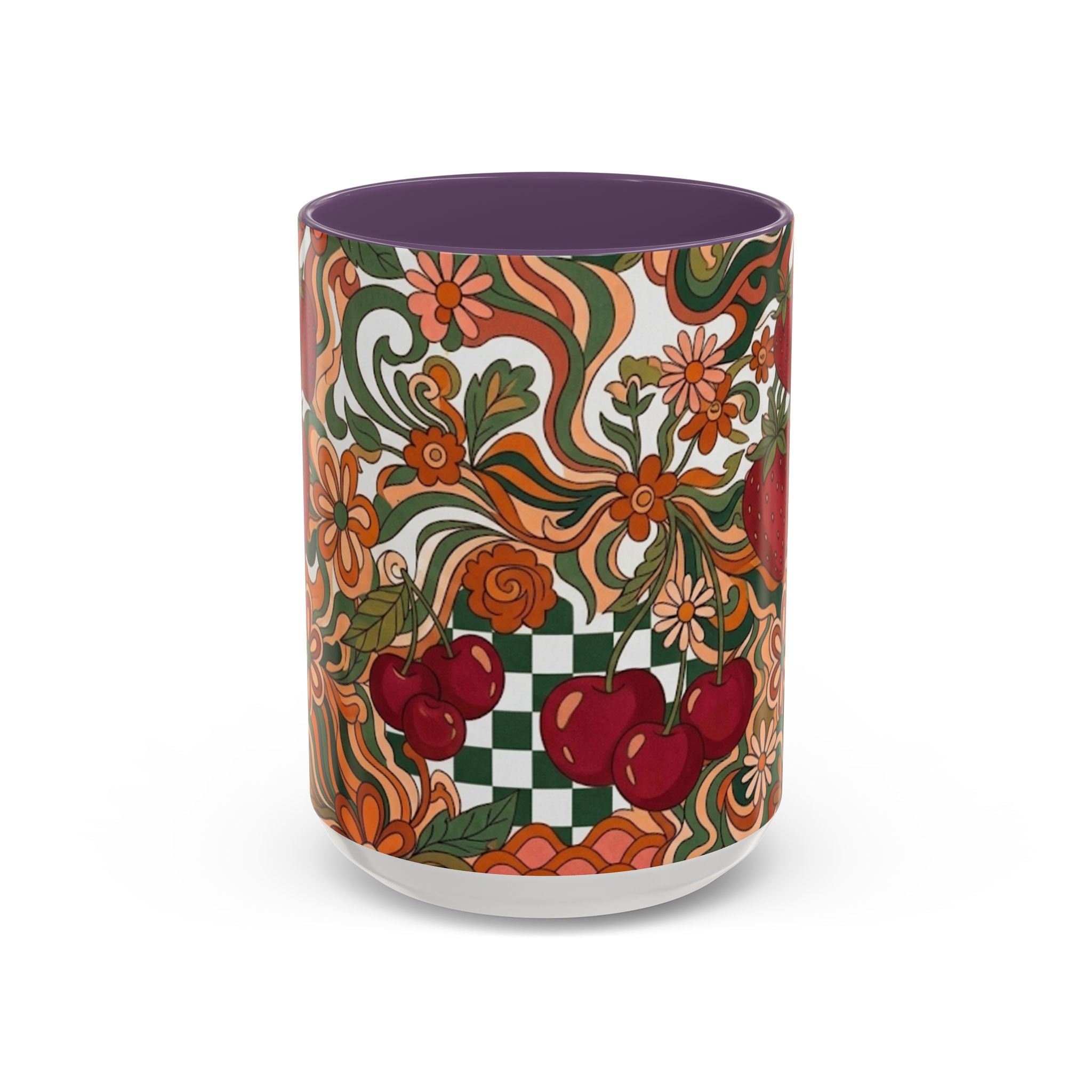 Vintage Cherry Strawberry Pattern Accent Mug | 11oz 15oz