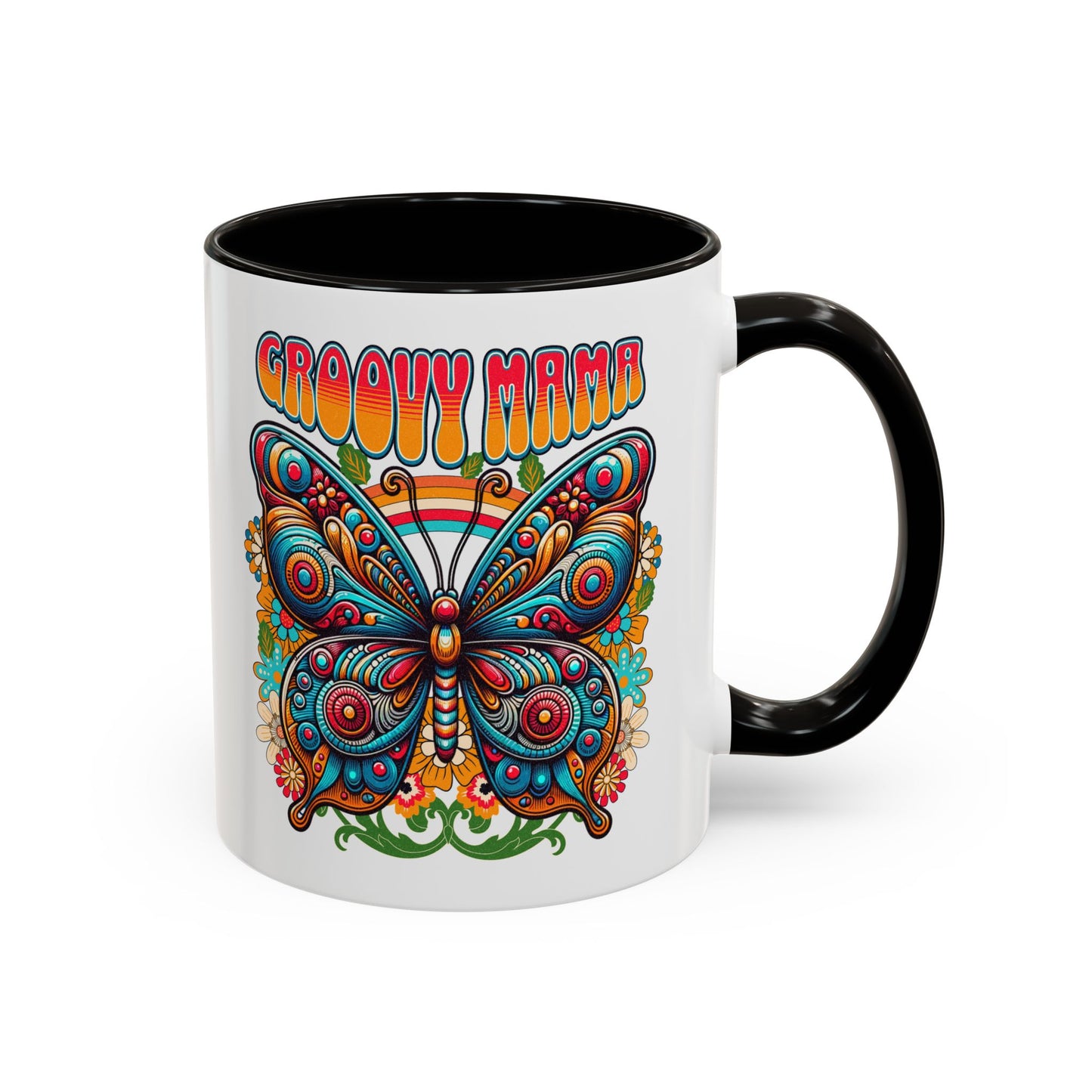 Groovy Mama Butterfly Mug | Retro Psychedelic Floral Design