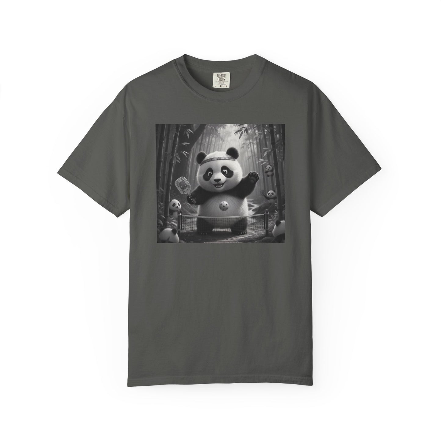 Panda Pickleball Bamboo Forest T-Shirt | Monochrome Kawaii Sports Decor