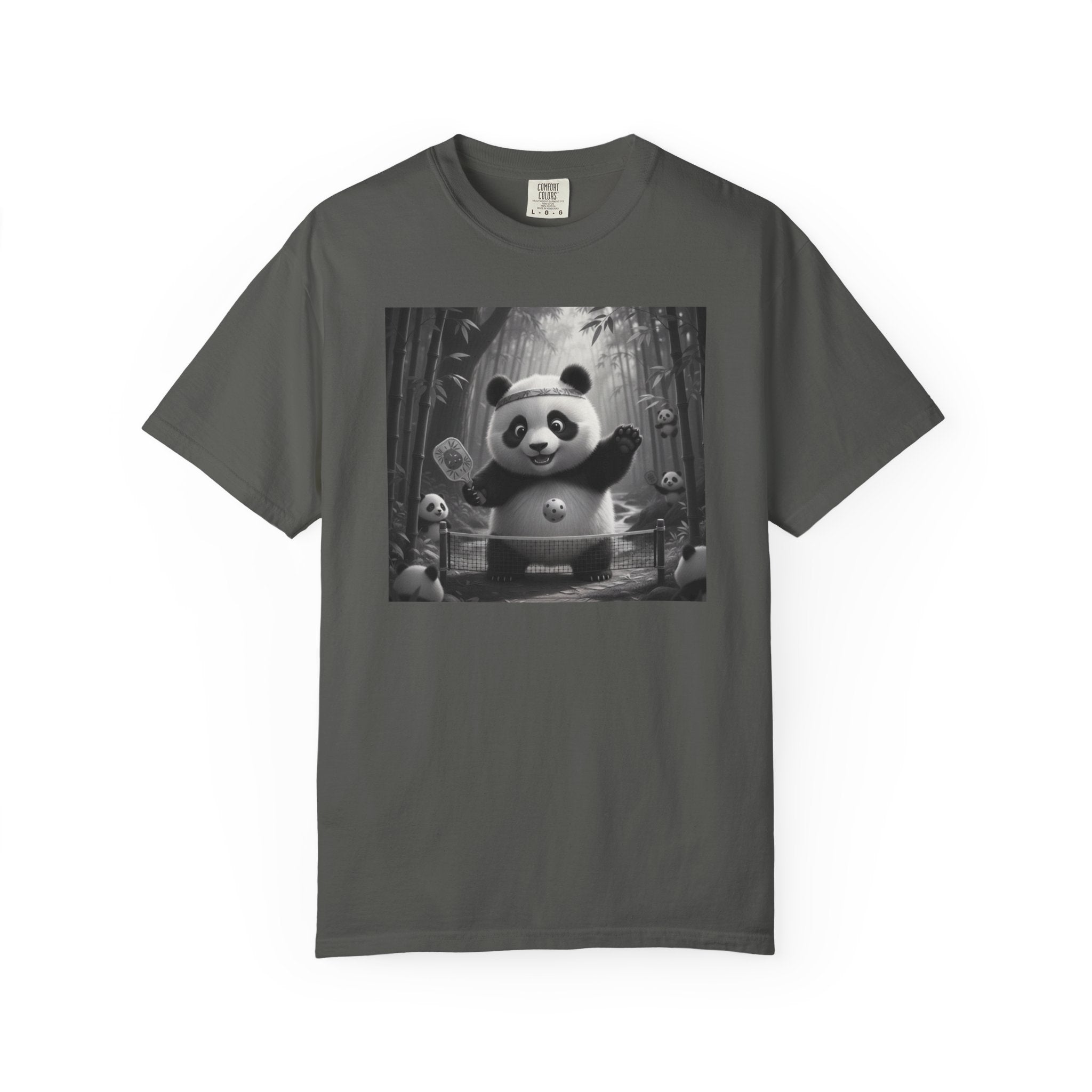 Panda Pickleball Bamboo Forest T-Shirt | Monochrome Kawaii Sports Decor