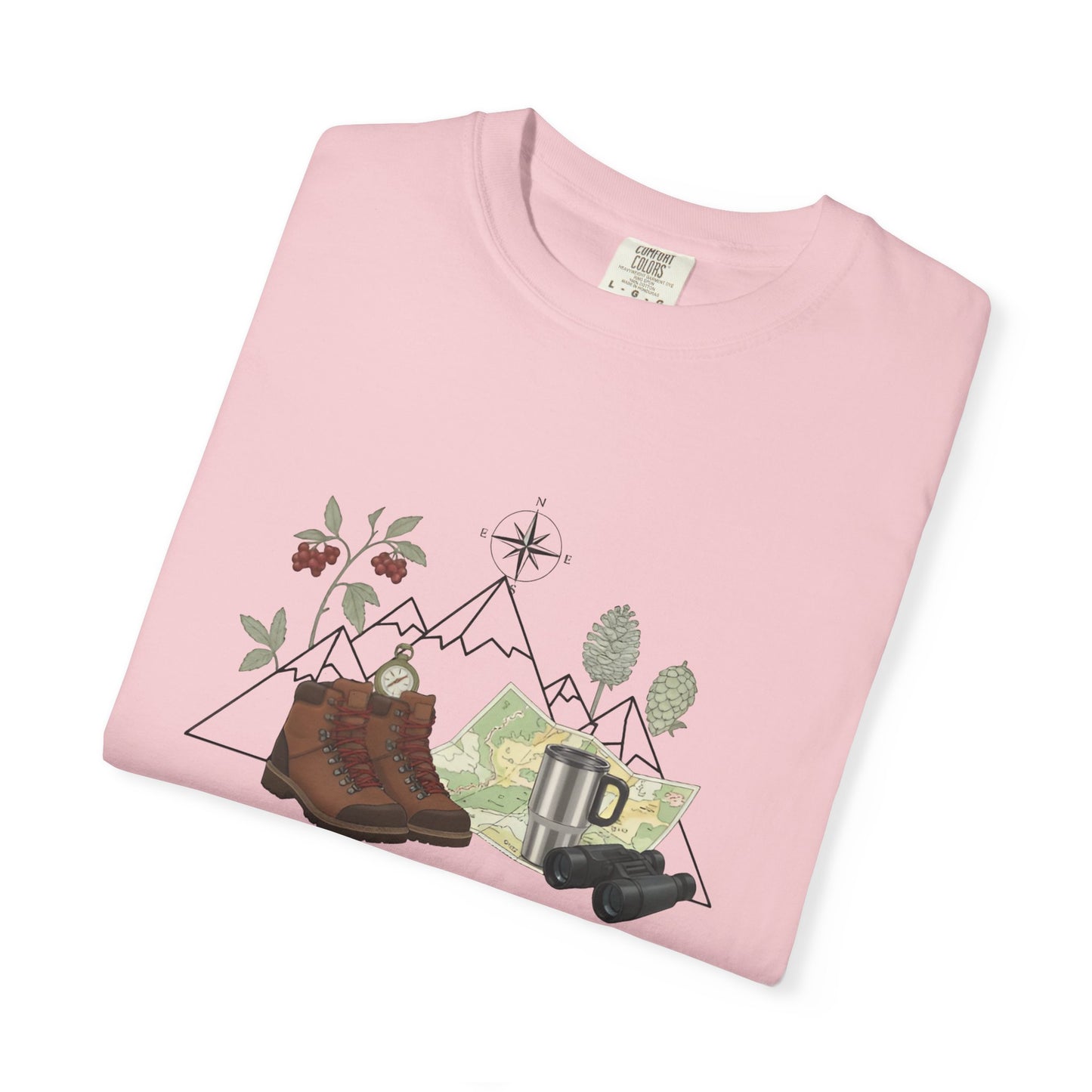 Camping Mountain Outdoors Graphic T-shirt | Hiking Boots Trees Flowers