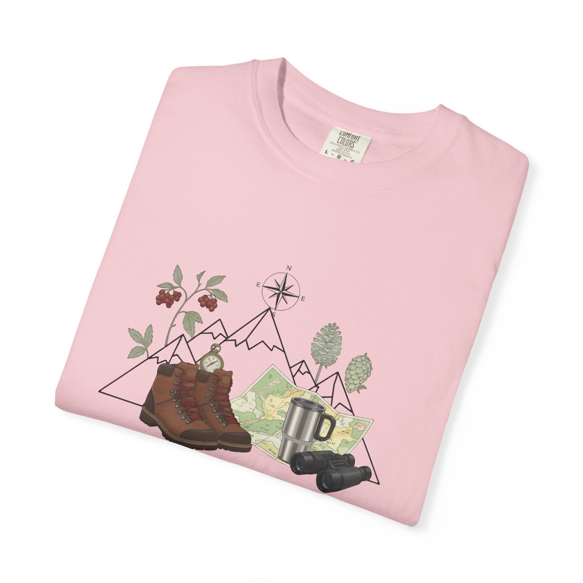 Camping Mountain Outdoors Graphic T-shirt | Hiking Boots Trees Flowers