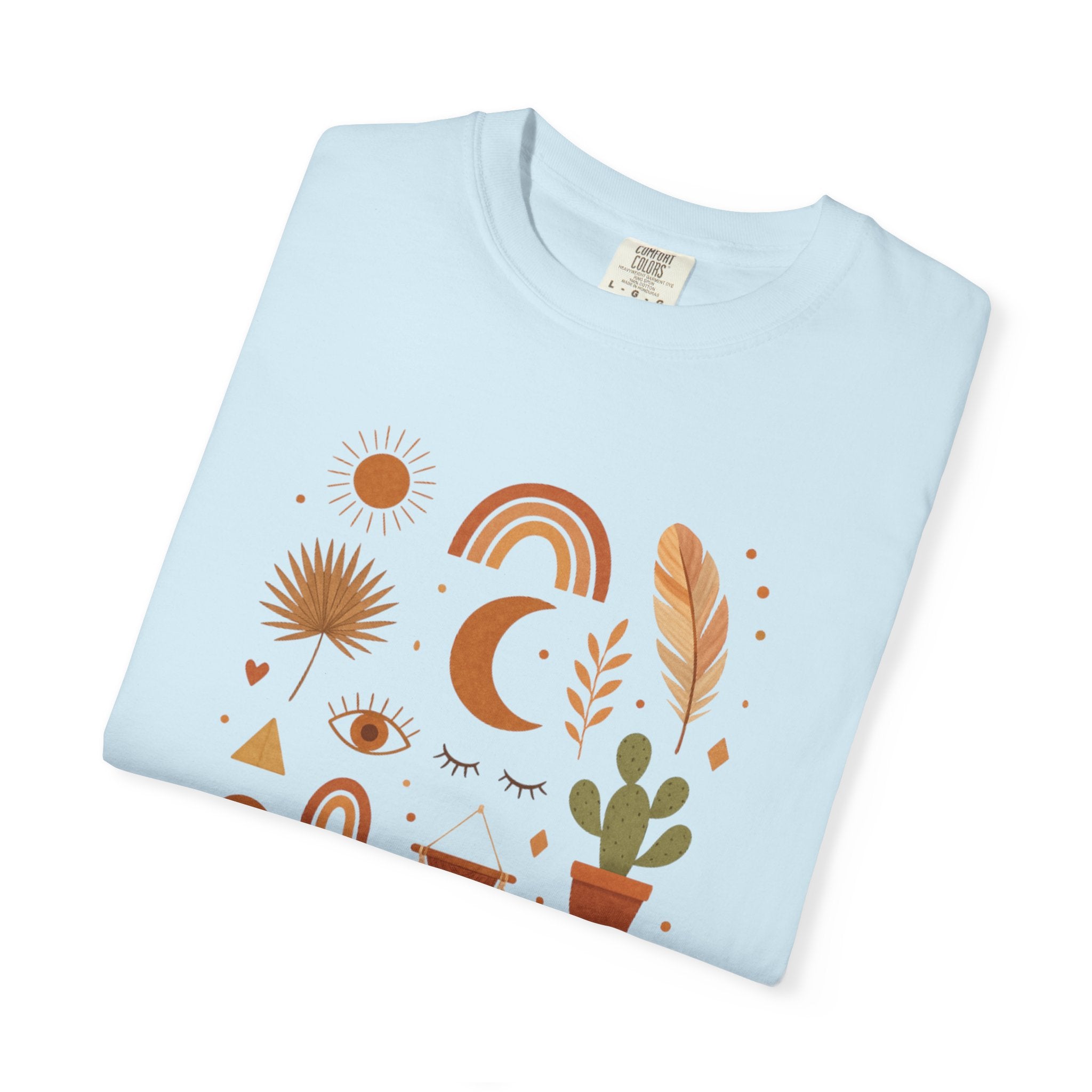 Boho Icons Mosaic T-Shirt | Crescent Moon Cactus Rainbows