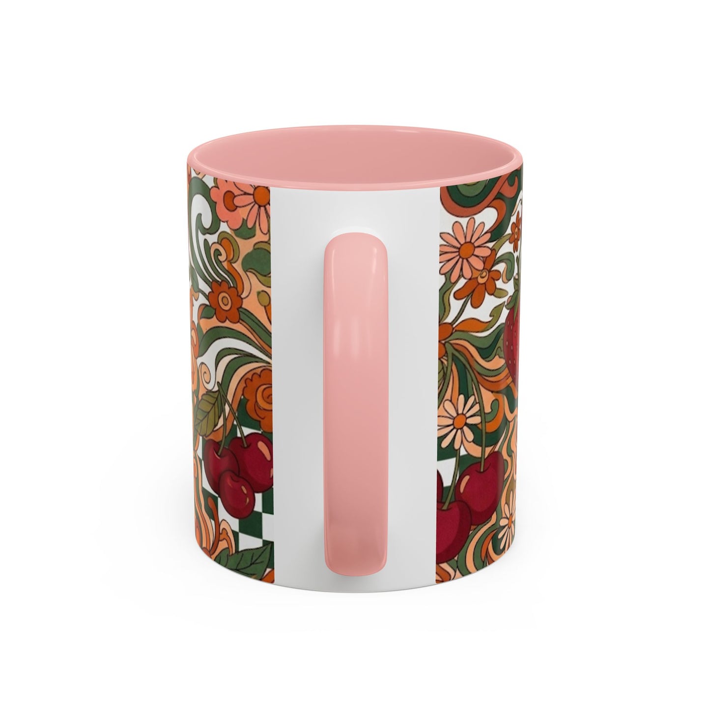 Vintage Cherry Strawberry Pattern Accent Mug | 11oz 15oz