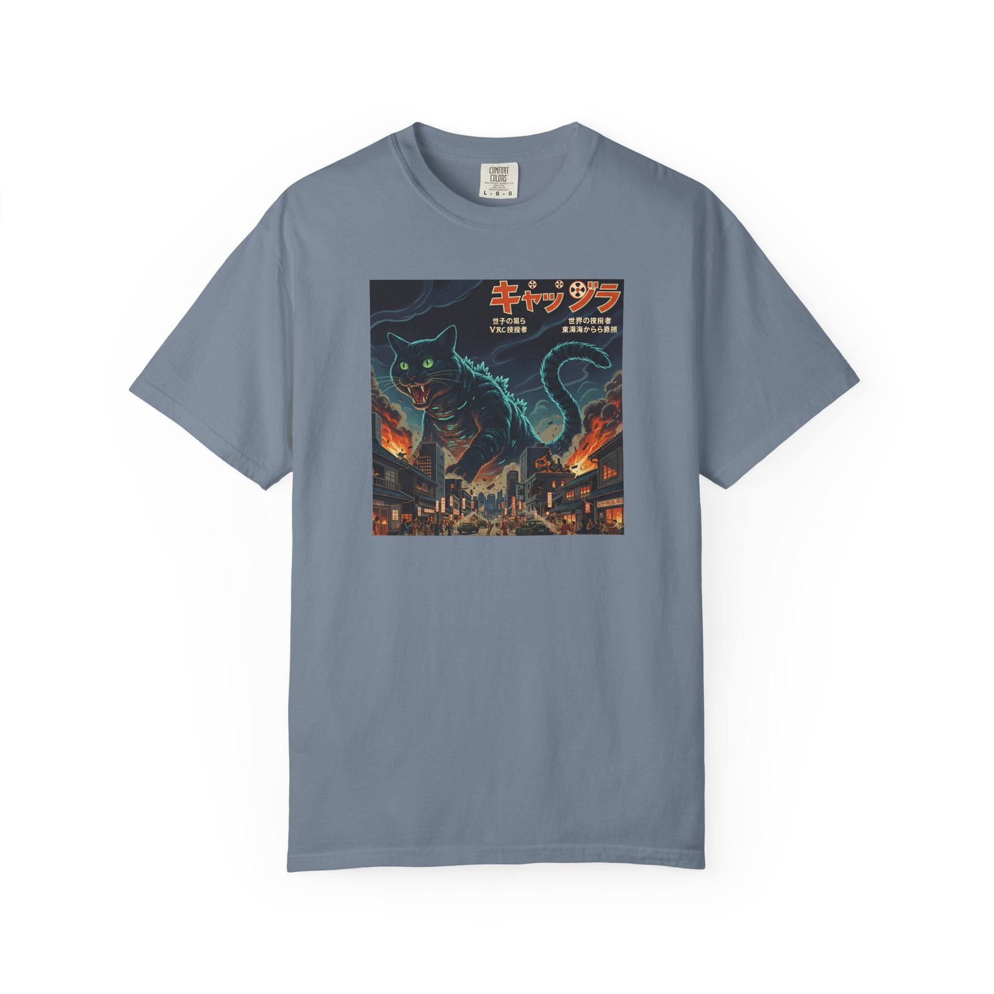Giant Neon Cat Rampage T-Shirt | Retro City Kaiju Artwork