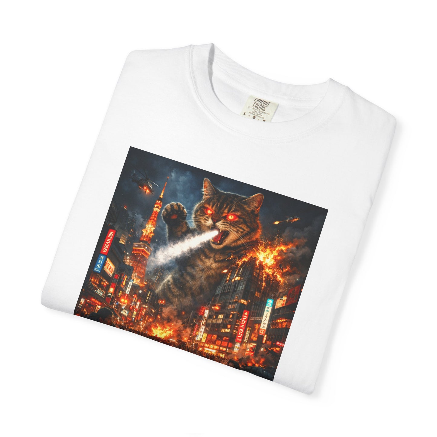 Giant Catzilla Kaiju Rampage T-Shirt | Neon City Monster Battle