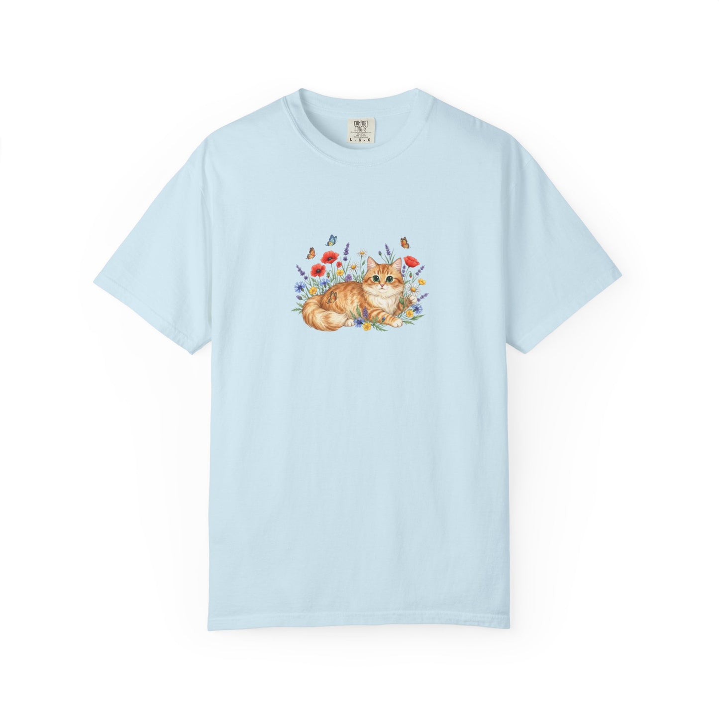 Orange Tabby Cat with Wildflowers T-Shirt | Floral Cat Tee