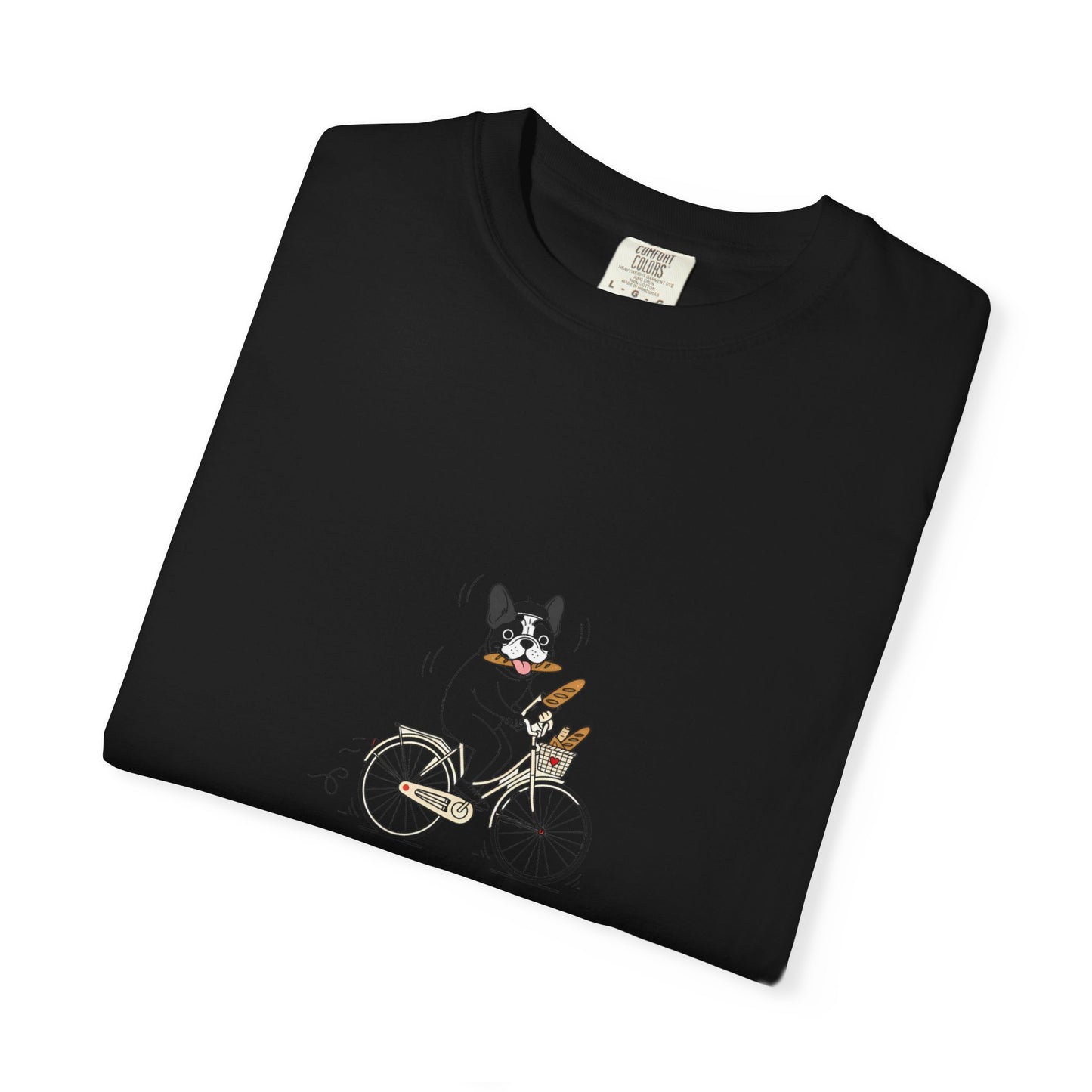 French Bulldog on Bicycle T-shirt | Cute Dog Illustration, 'Oui!' Text