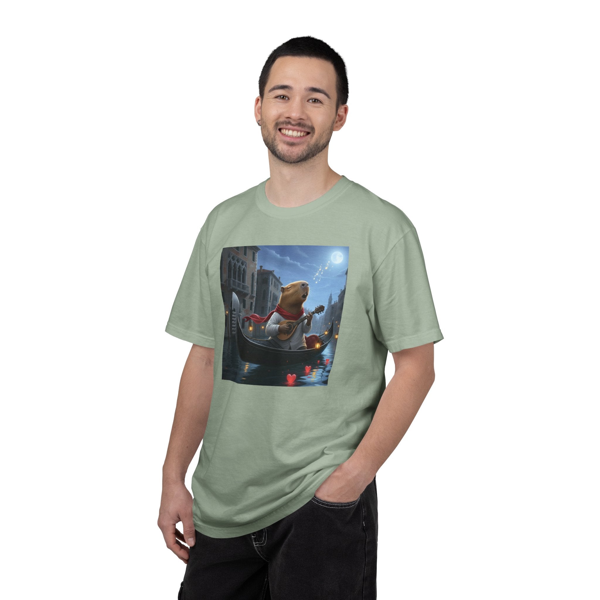 Capybara Gondolier Venice Night T-shirt | Romantic Venetian Canal Illustration