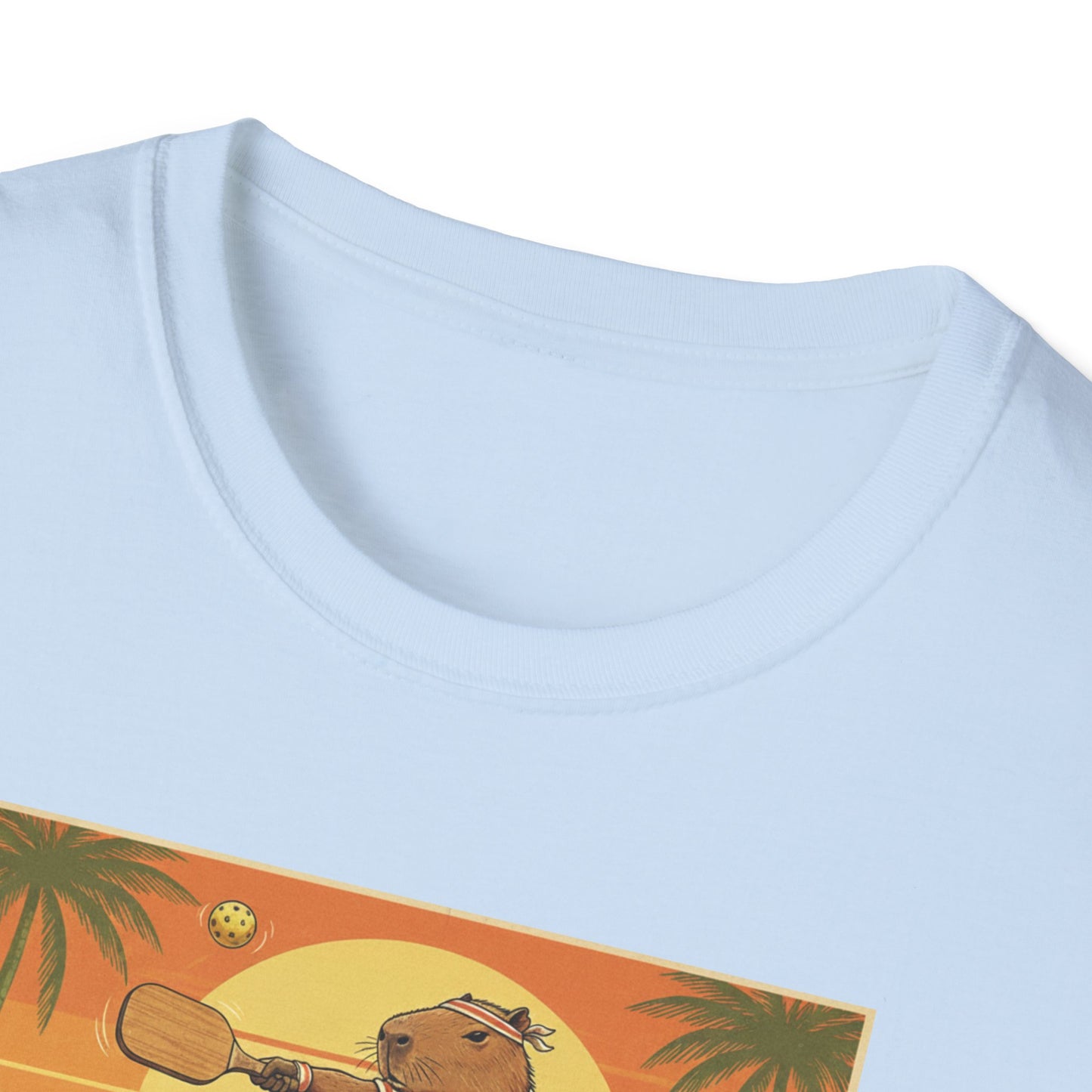 Capybara Ace Pickleball Player T-Shirt | Retro Tropical Court Design
