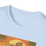 Capybara Ace Pickleball Player T-Shirt | Retro Tropical Court Design
