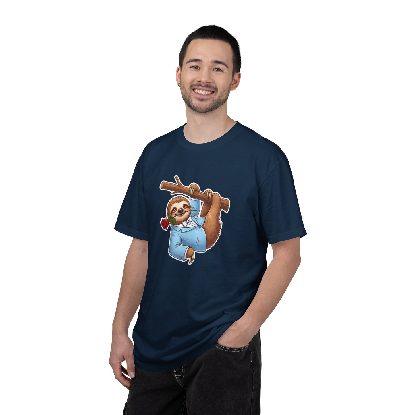 Sloth with Rose on Branch T-shirt | Cute Relaxed Animal Tee