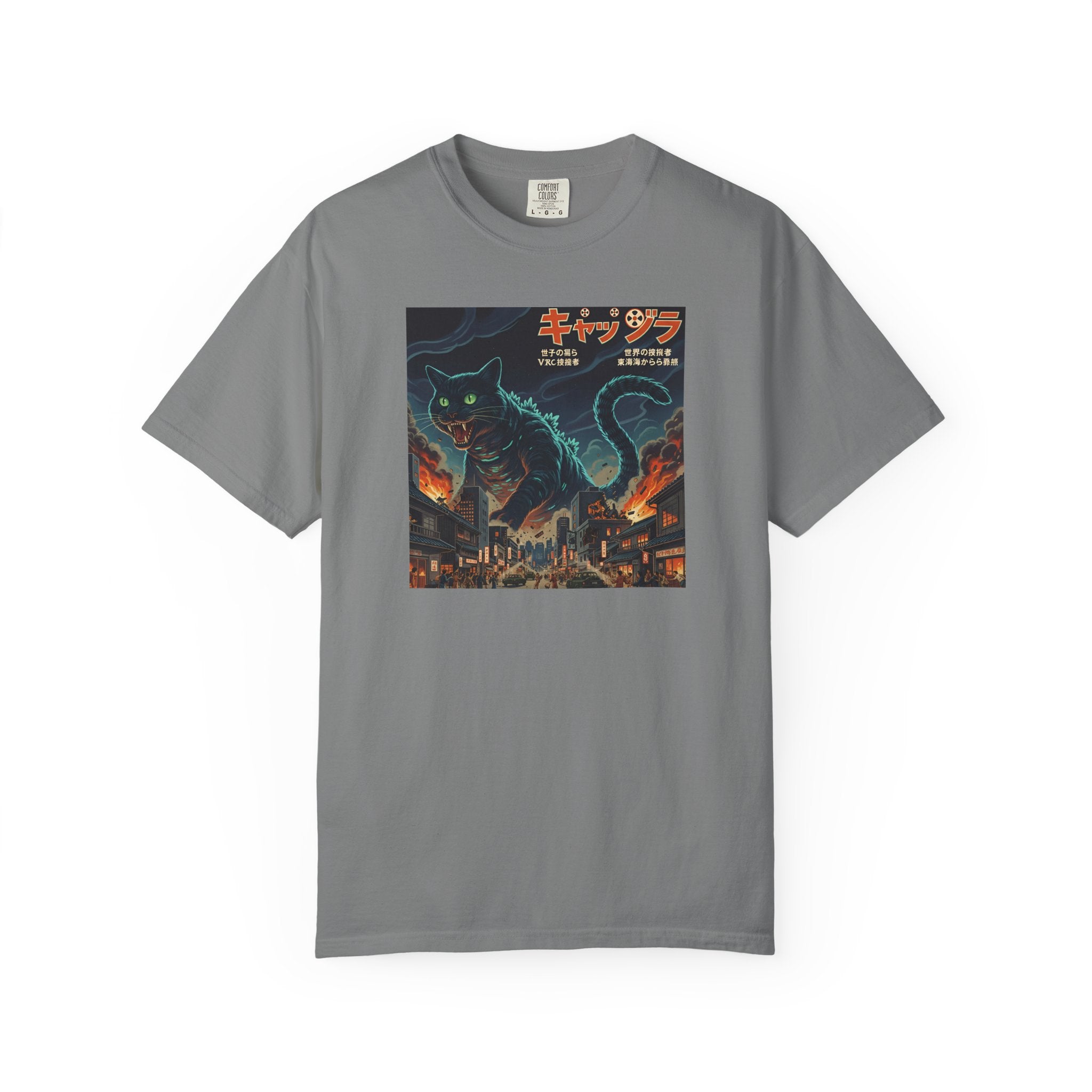Giant Neon Cat Rampage T-Shirt | Retro City Kaiju Artwork