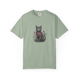 Floral Cat Illustration T-Shirt | Botanical Kitty Tee