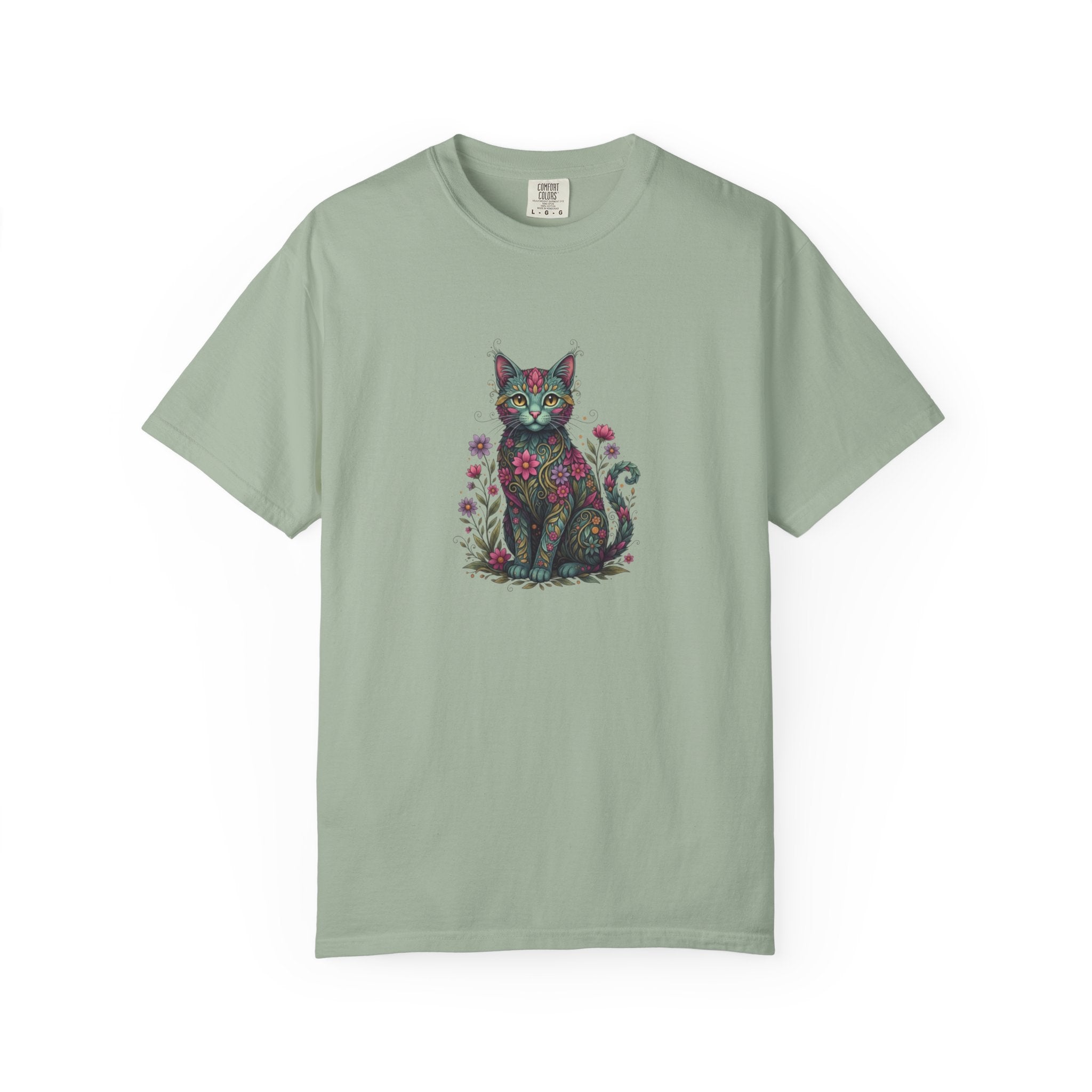 Floral Cat Illustration T-Shirt | Botanical Kitty Tee