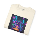 Neon Cyberpunk Cat Mystic Bowl T-shirt | Retro Futuristic Alley Art