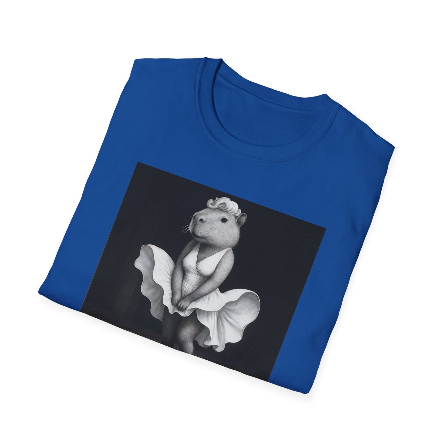 Capybara Blonde. Dress Pose T-Shirt | Retro Black & White Illustration