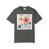 Hand-drawn Watercolor Floral Doodles T-shirt | Linocut & Embroidery Texture