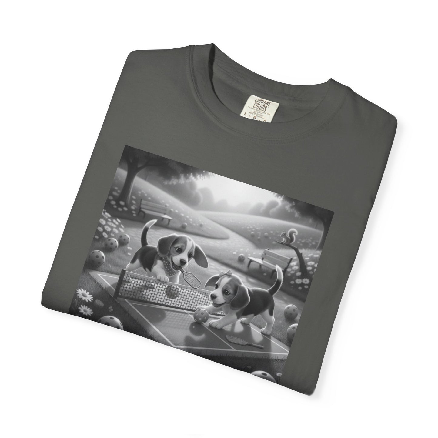 Pickleball Beagle Puppies T-shirt | Monochrome Dog Art