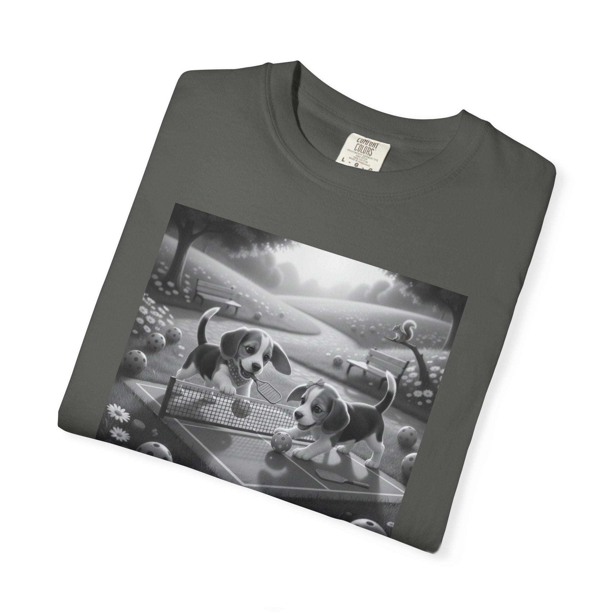 Pickleball Beagle Puppies T-shirt | Monochrome Dog Art
