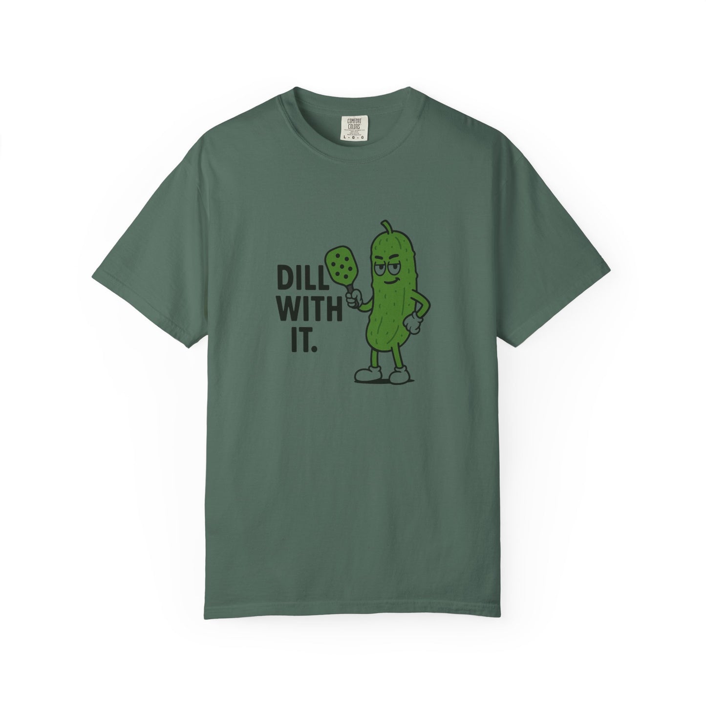 Dill With It Pickle Character T-shirt | Funny Vegan Food Pun Tee