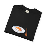 Salmon Nigiri Sushi plate with chopsticks T-shirt | sushi tee
