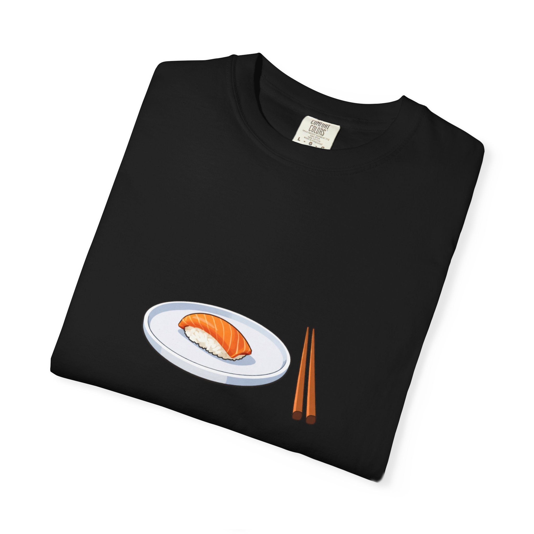 Salmon Nigiri Sushi plate with chopsticks T-shirt | sushi tee