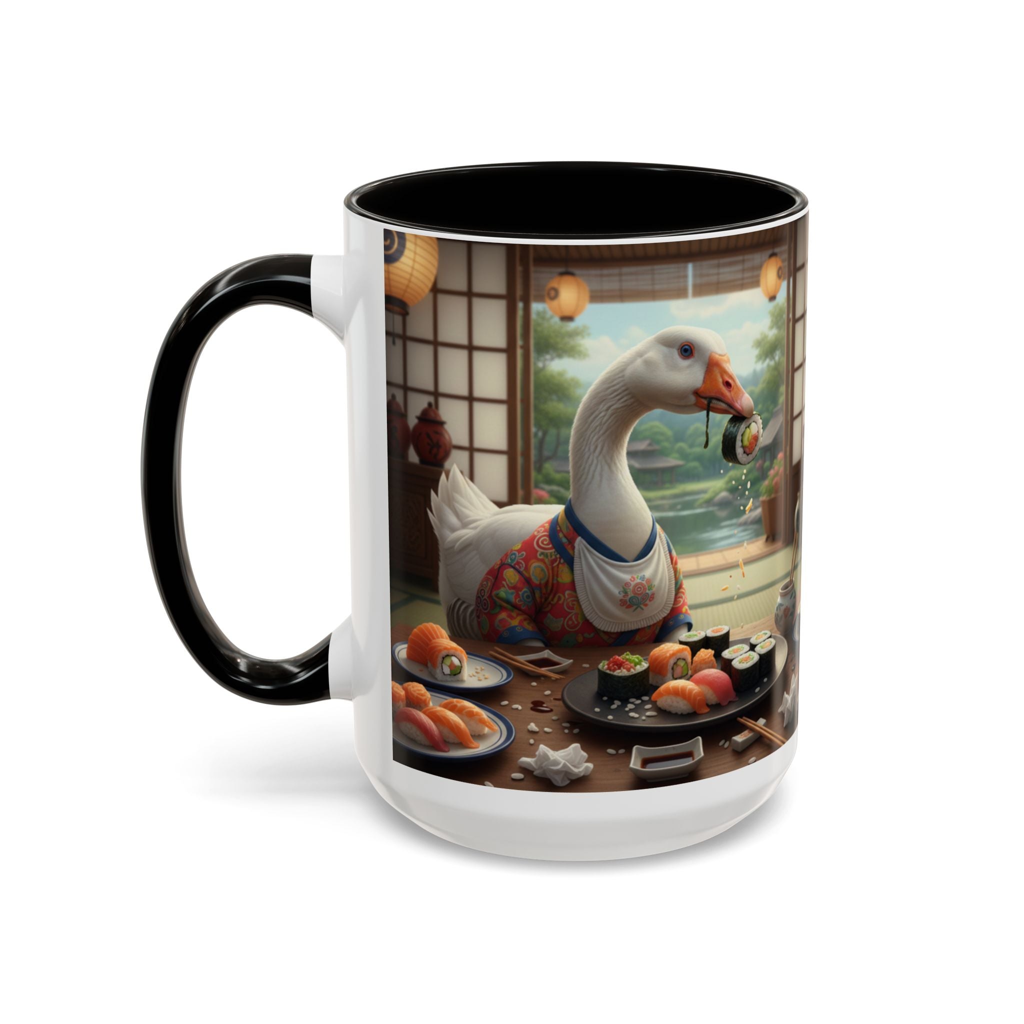 Goose with Sushi Mug | Japanese Tea Room Illustration