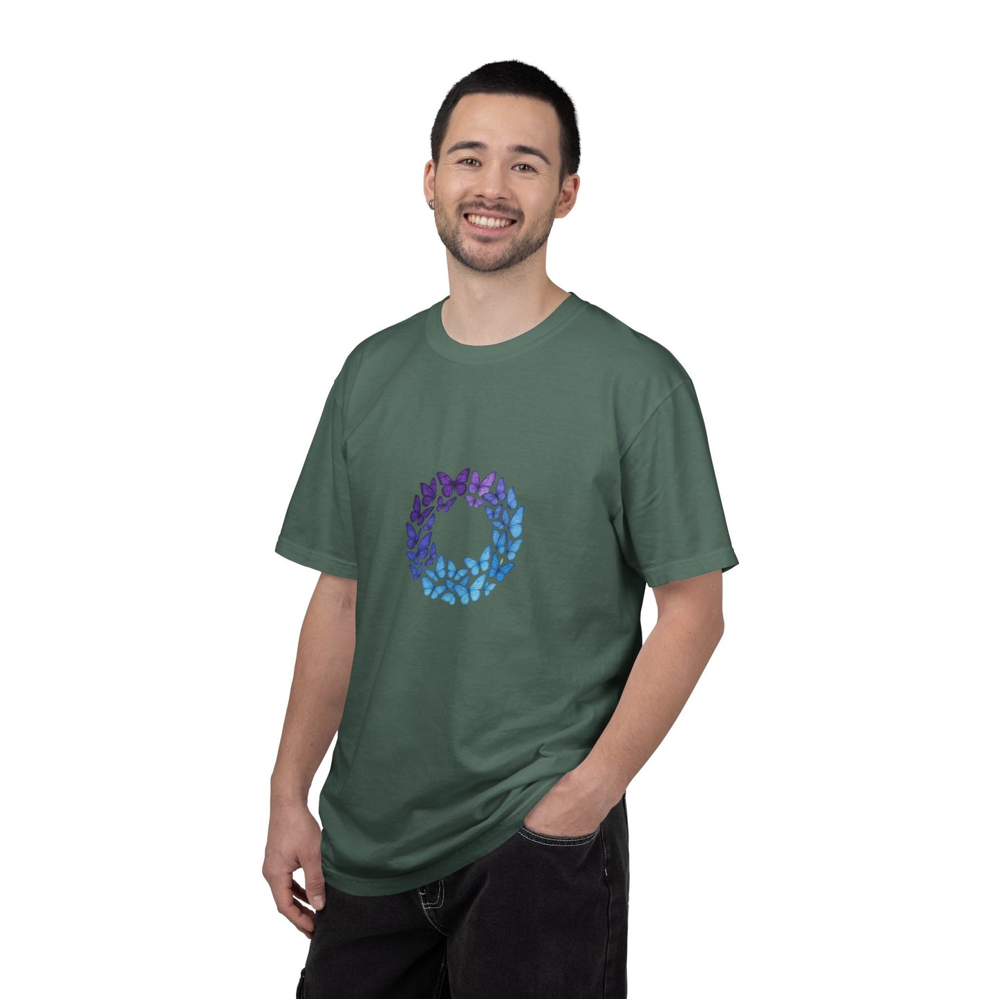 Blue Purple Butterfly Wreath T-shirt | Floral Circle Tee