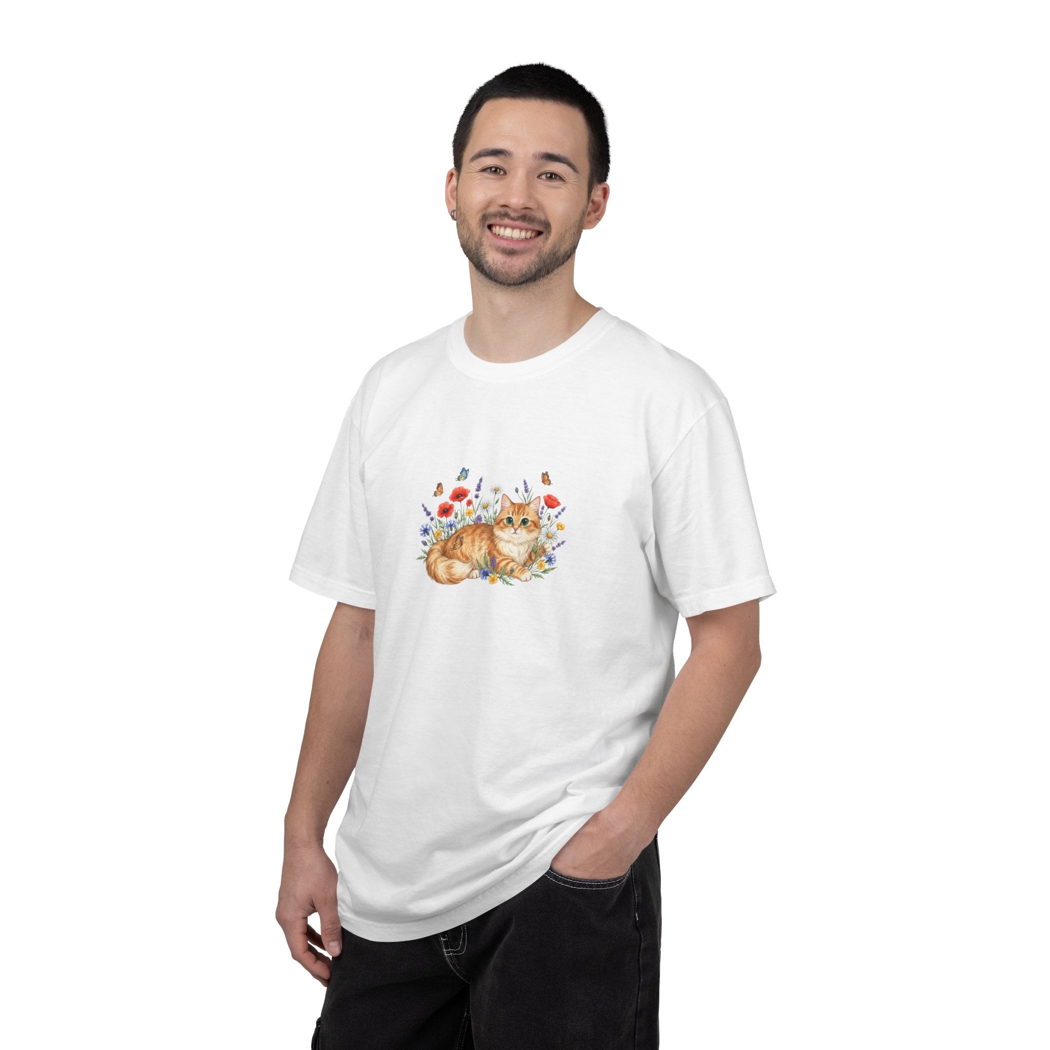 Orange Tabby Cat with Wildflowers T-Shirt | Floral Cat Tee