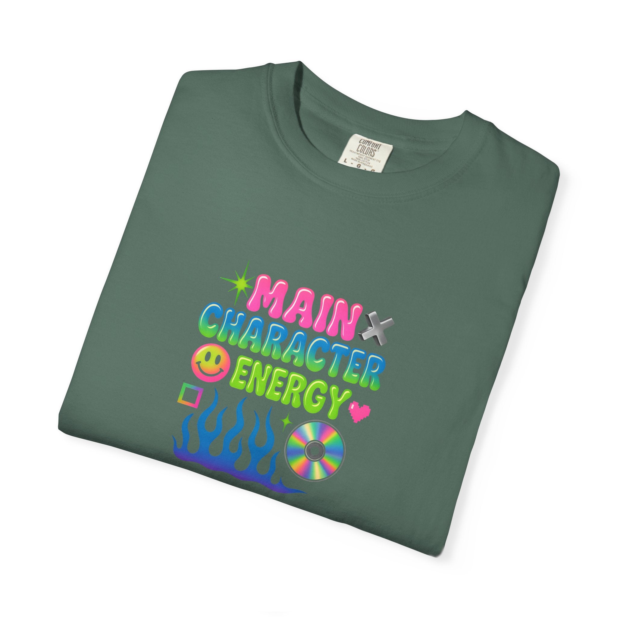 Main Character Energy T-shirt | Colorful Flame, Smiley Icons