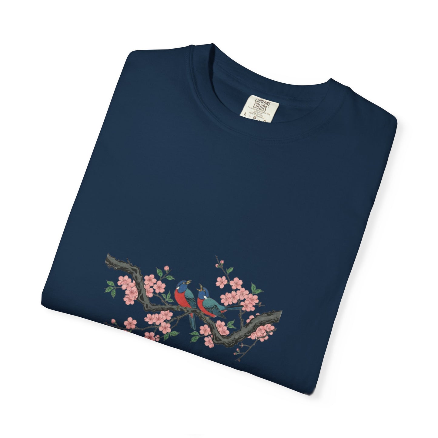 Birds on Cherry Blossom Branch T-Shirt | Japanese Floral Illustration
