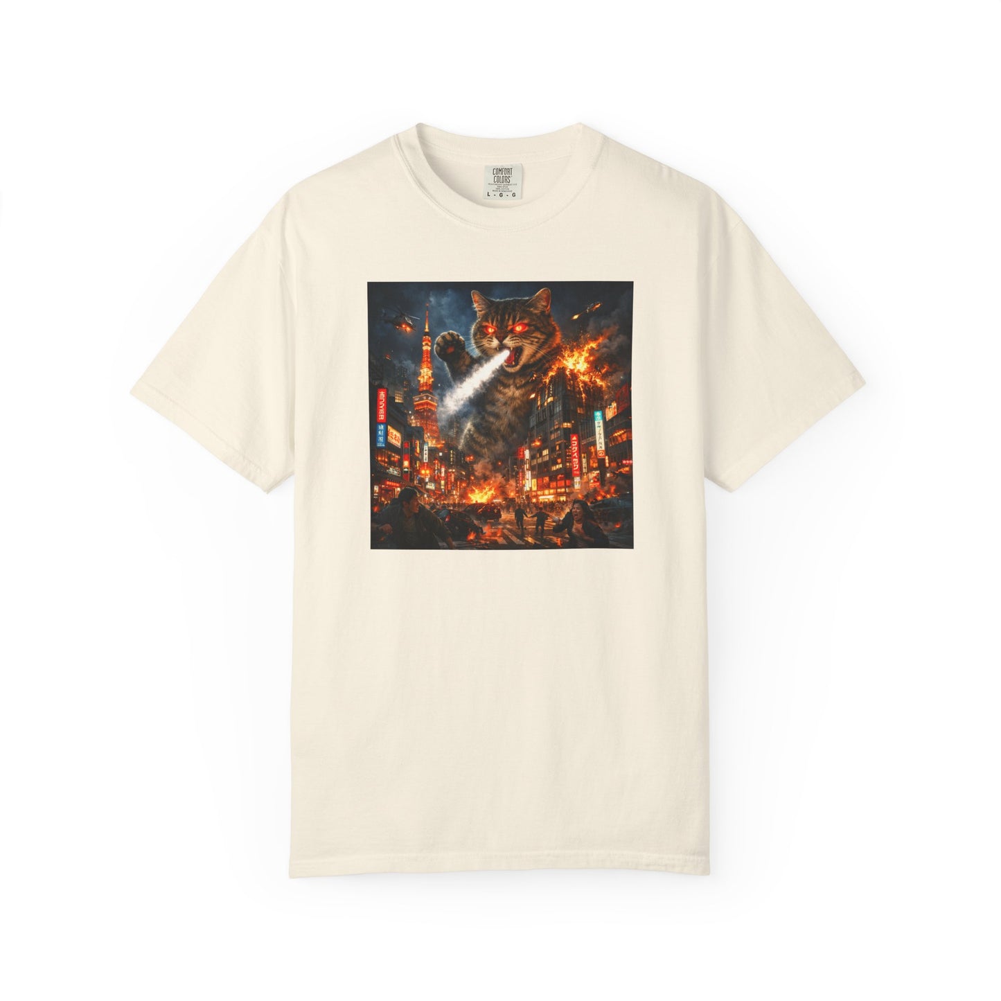 Giant Catzilla Kaiju Rampage T-Shirt | Neon City Monster Battle