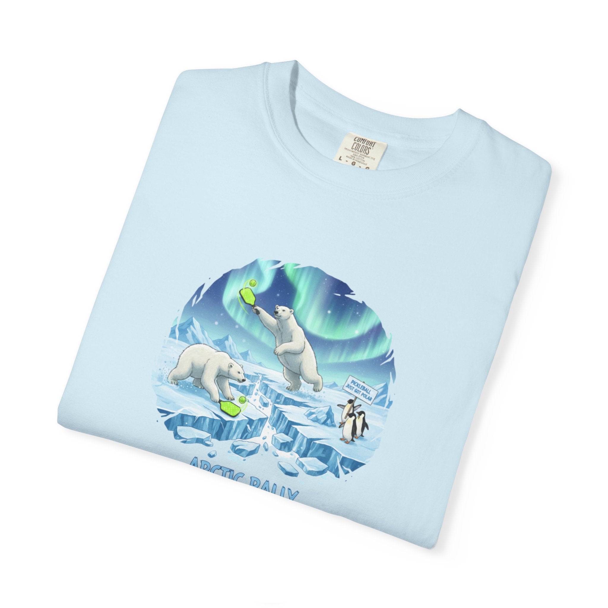 Arctic Rally Polar Bears Playing Pickleball T-Shirt | Northern Lights Illustration