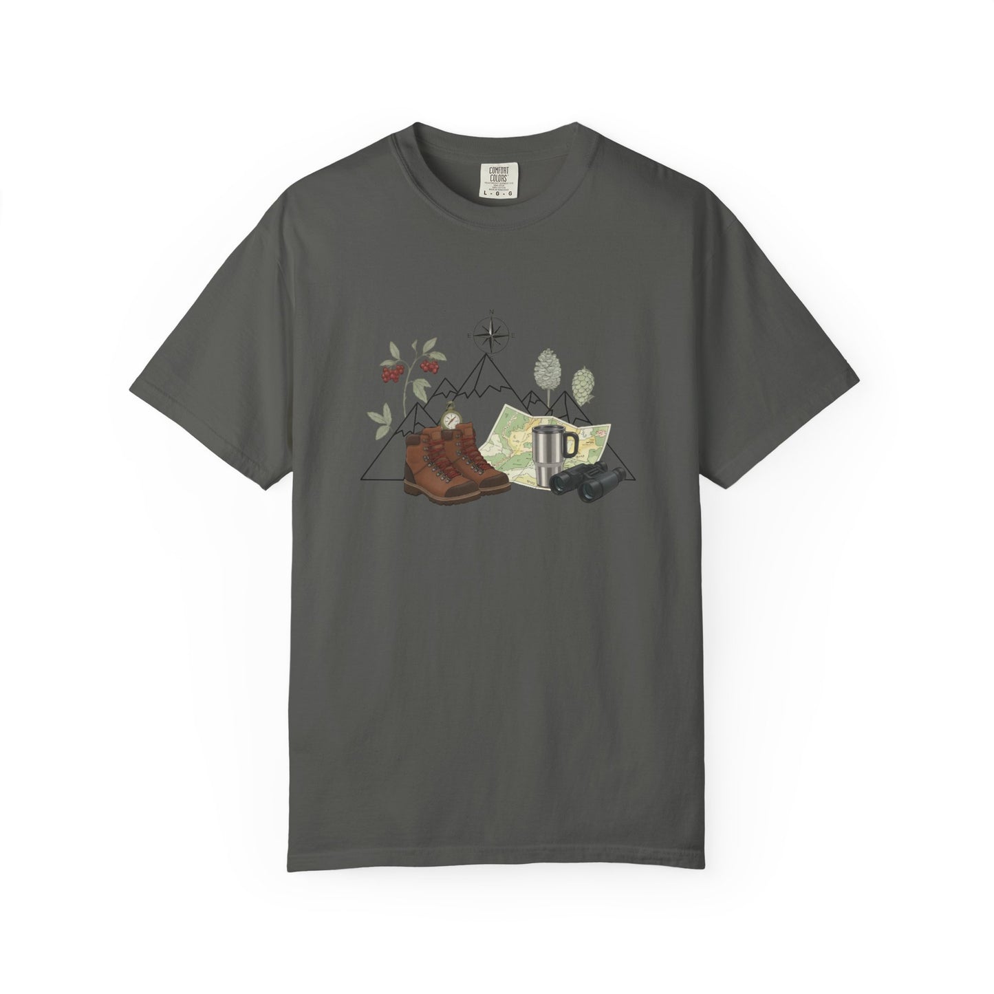Camping Mountain Outdoors Graphic T-shirt | Hiking Boots Trees Flowers