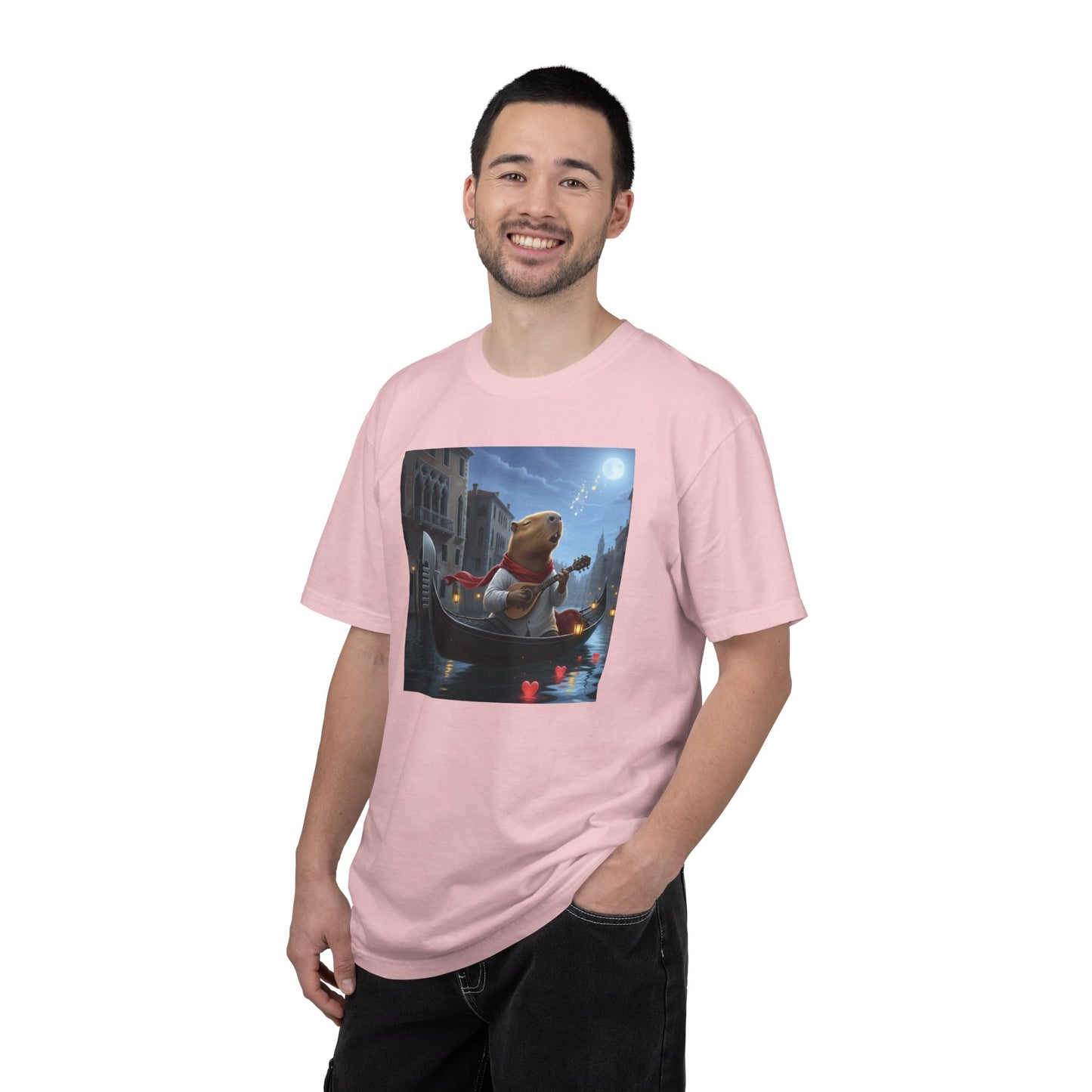 Capybara Gondolier Venice Night T-shirt | Romantic Venetian Canal Illustration
