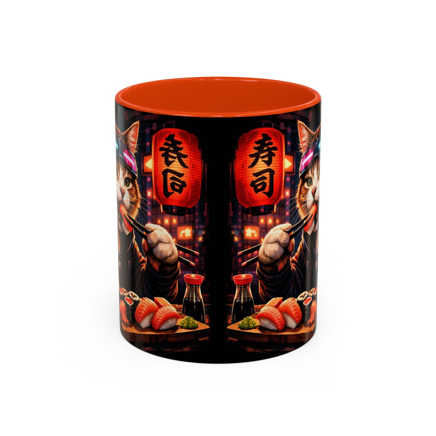 Cyberpunk Sushi Cat Mug | 11oz 15oz Ceramic Coffee Cup
