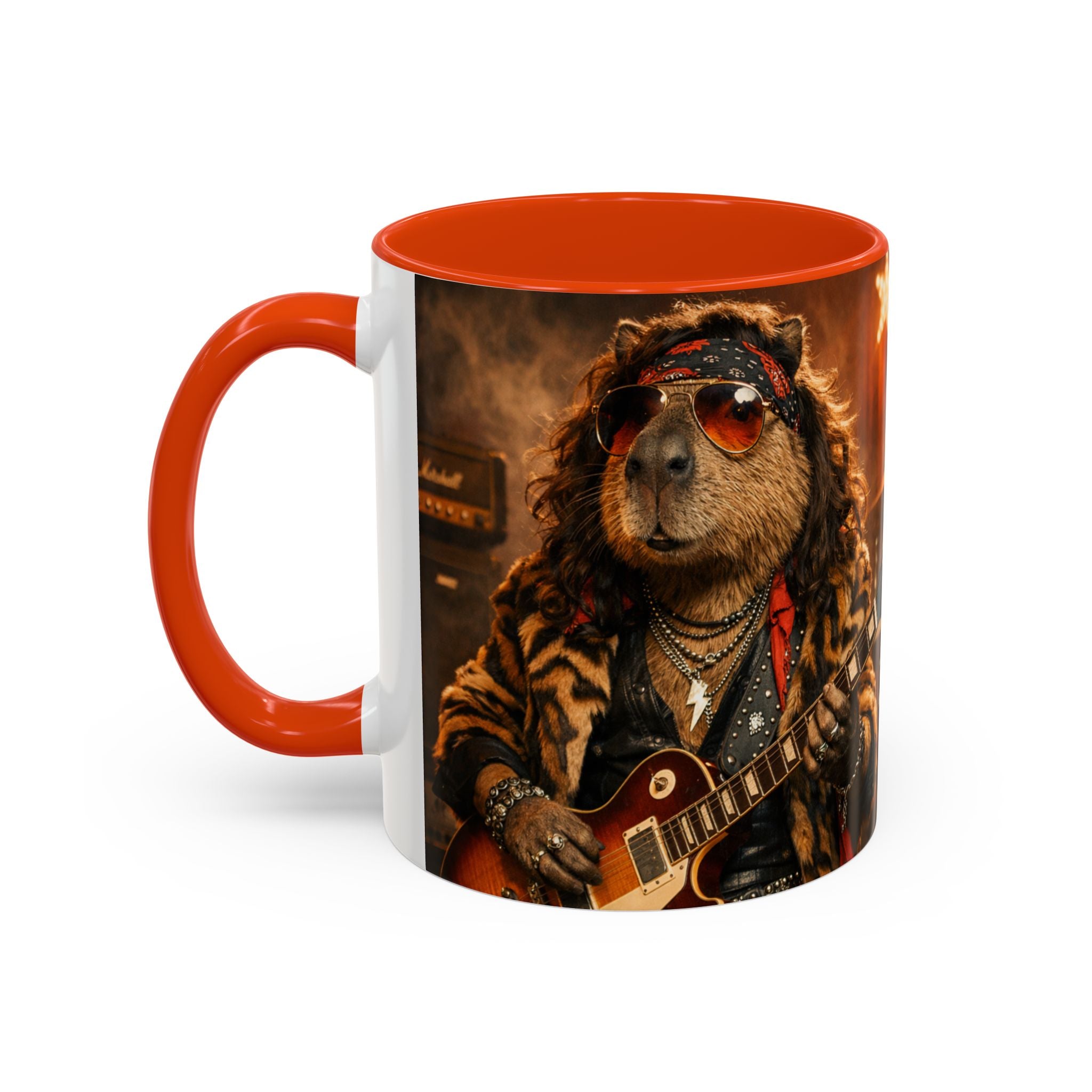 Rockstar Capybara with Guitar Mug | Color Accent Coffee Cup 11oz 15oz