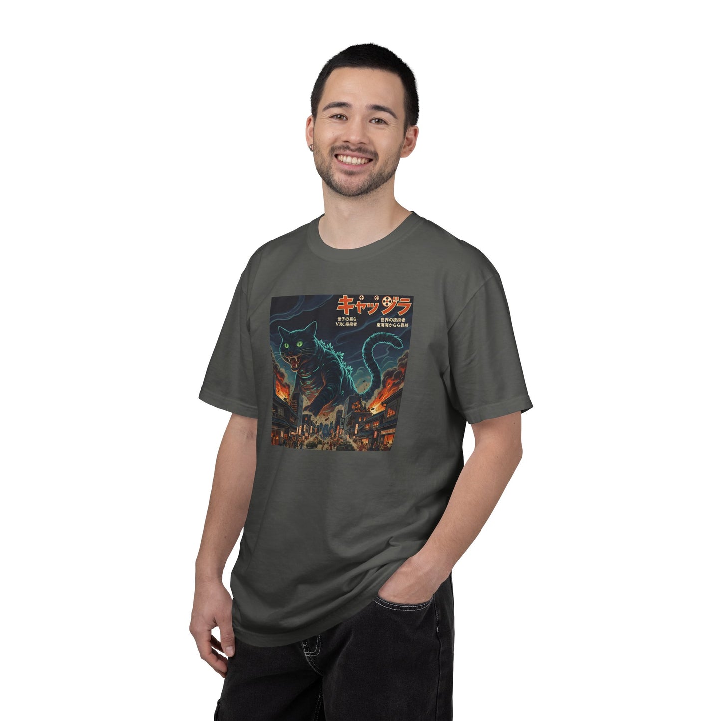 Giant Neon Cat Rampage T-Shirt | Retro City Kaiju Artwork