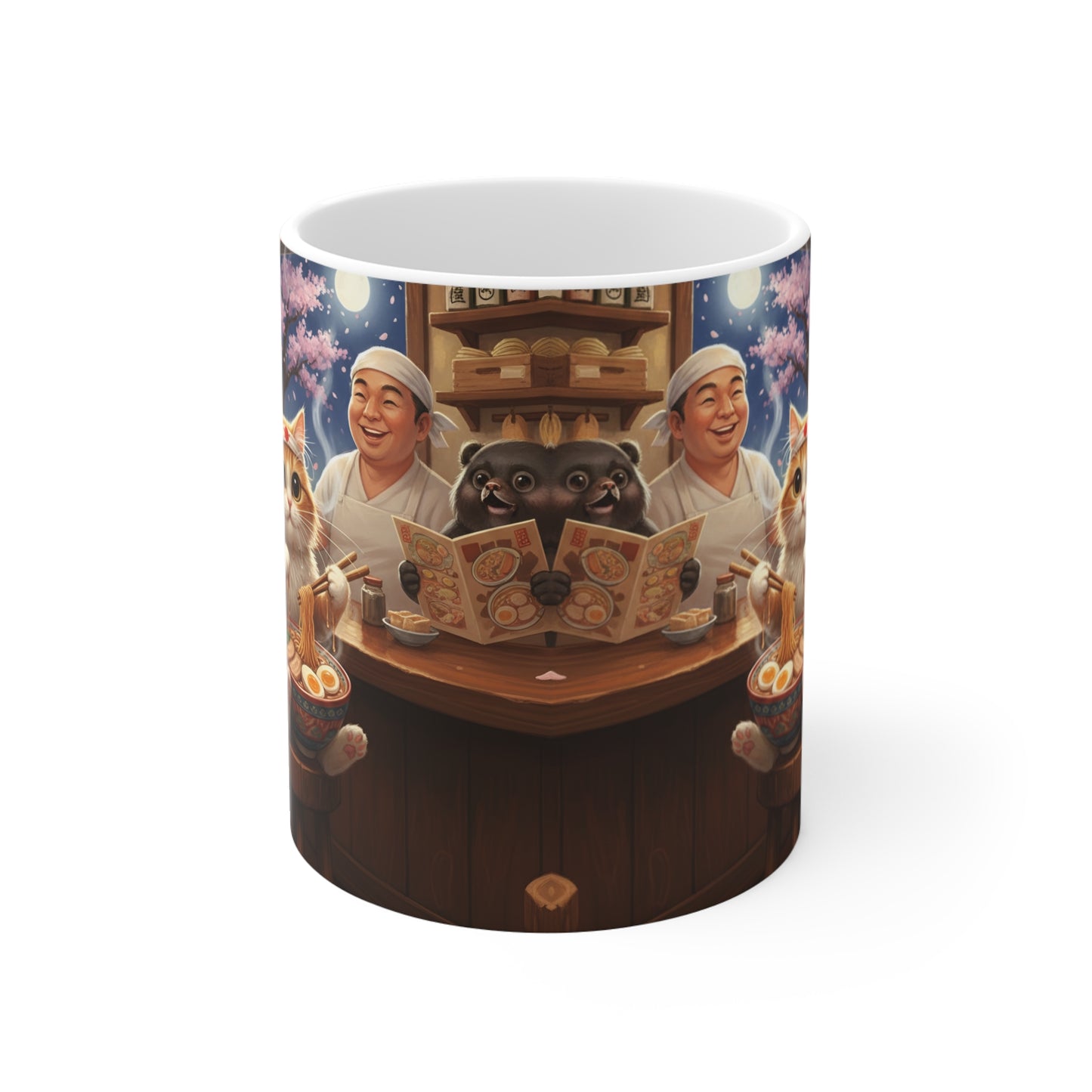 Cozy Cat Ramen Shop Mug | Cute Cat Eating Ramen Ceramic Mug
