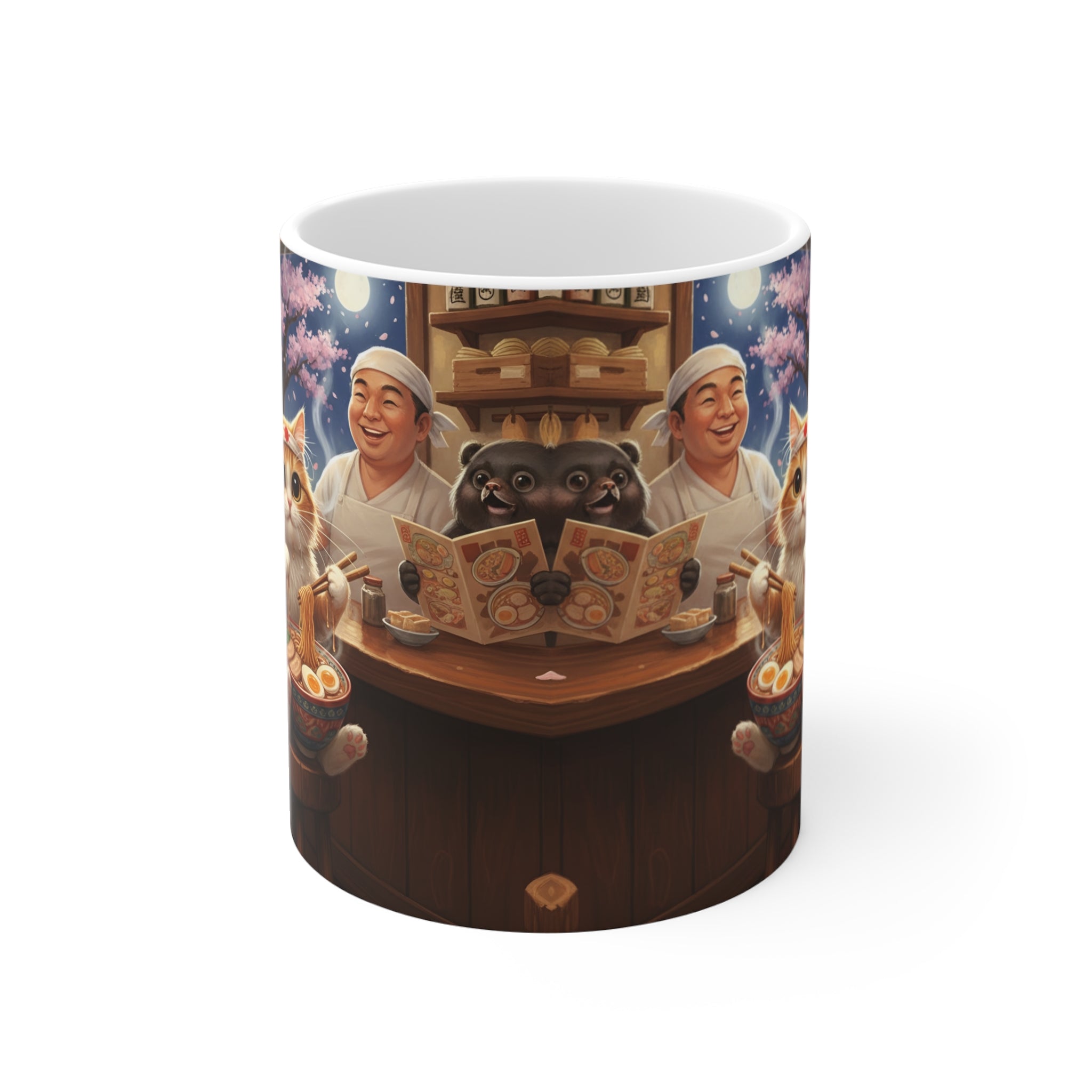 Cozy Cat Ramen Shop Mug | Cute Cat Eating Ramen Ceramic Mug