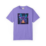 Neon Cyberpunk Cat Mystic Bowl T-shirt | Retro Futuristic Alley Art