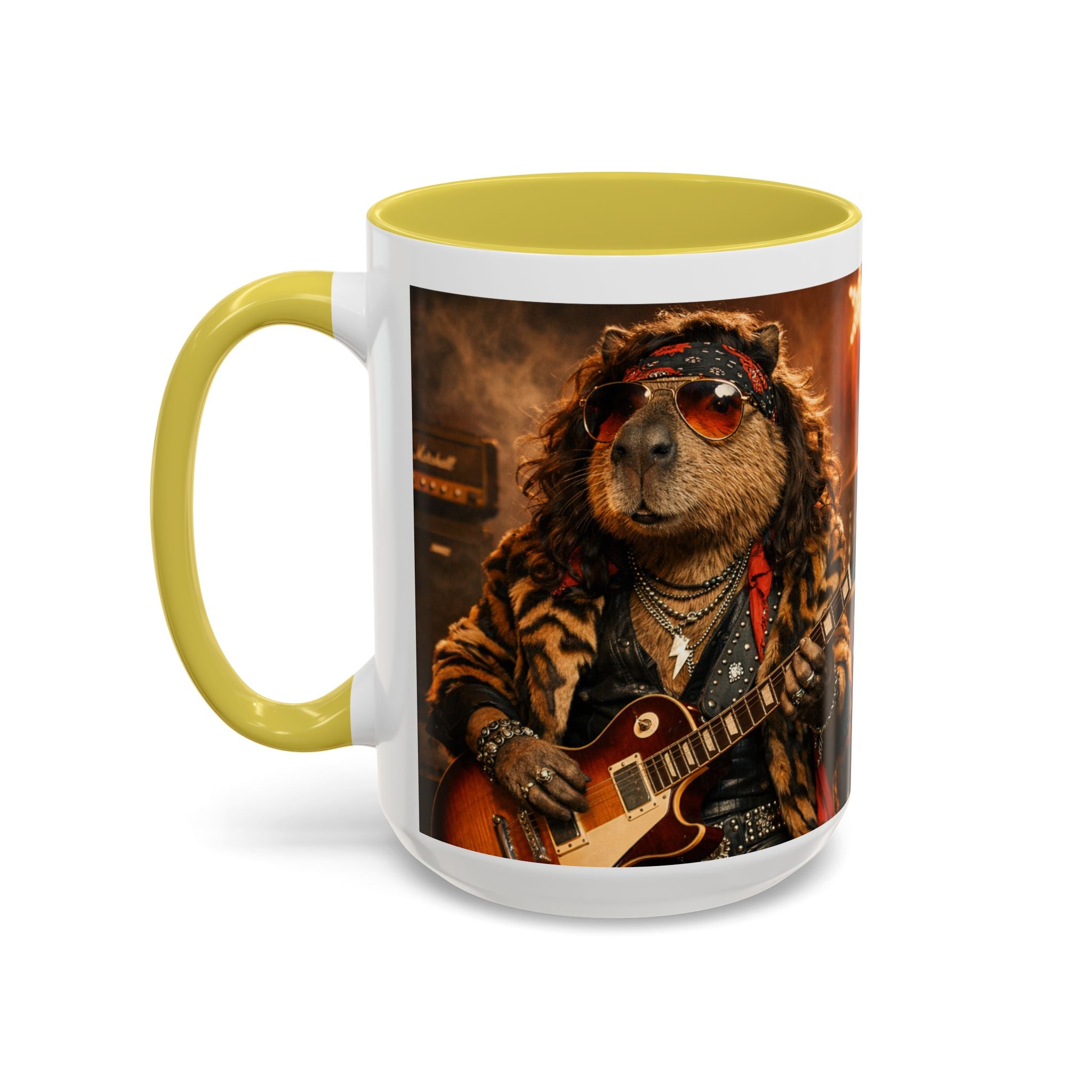 Rockstar Capybara with Guitar Mug | Color Accent Coffee Cup 11oz 15oz